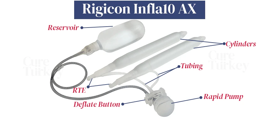 Components of a Rigicon Infla 10 AX Penile Implant